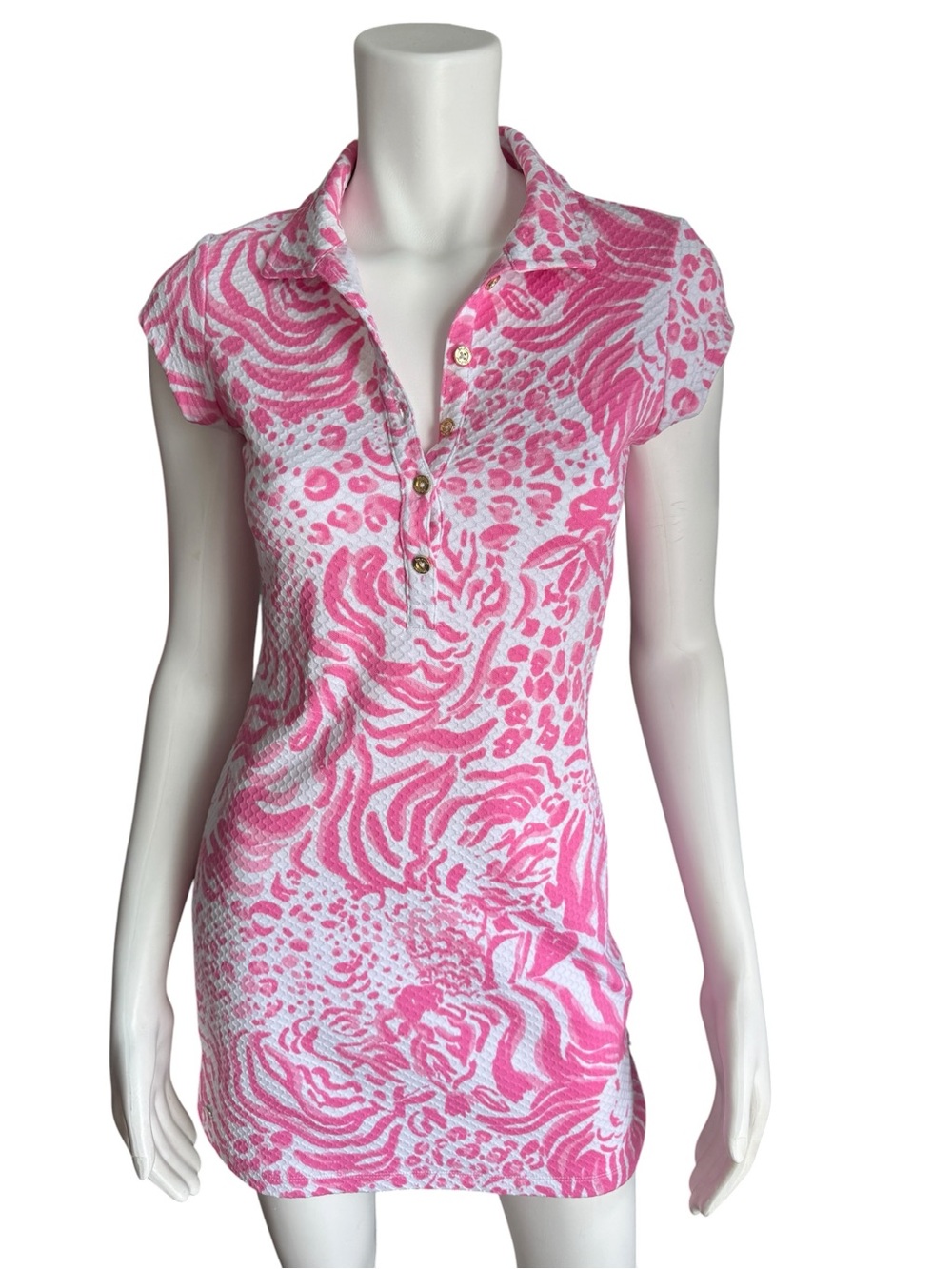 Lilly Pulitzer pink printed mini dress in a bright pink & white abstract print
